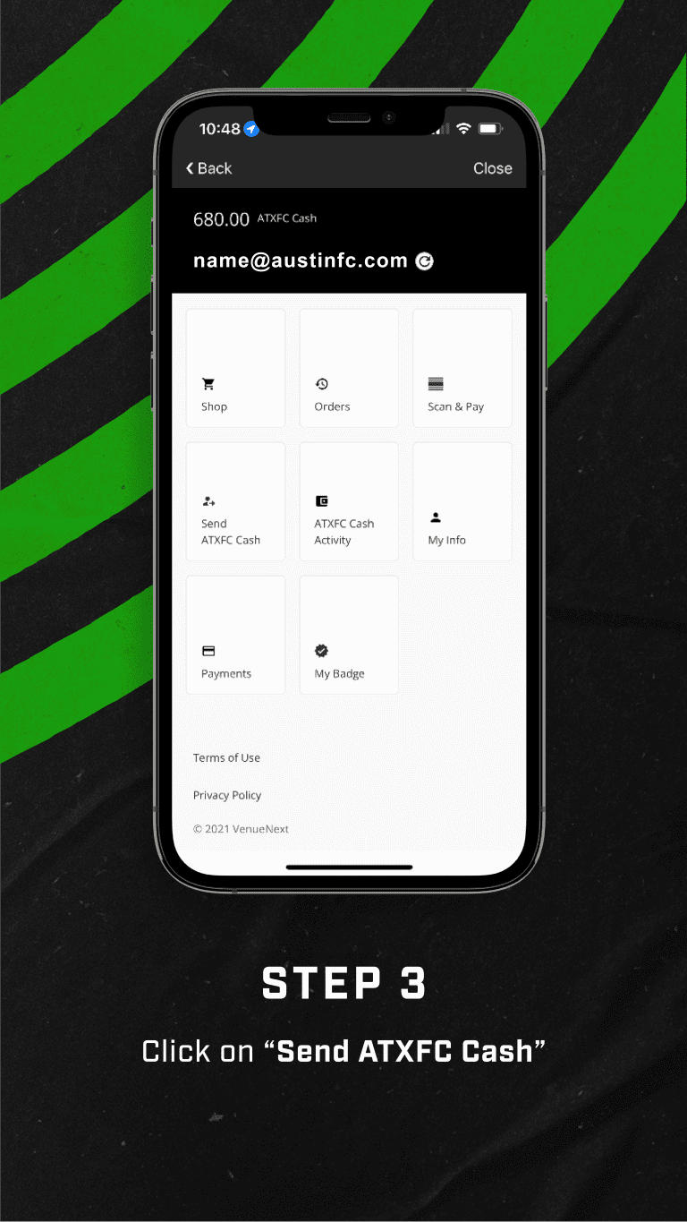 Step 3 - Click on 'Send ATXFC Cash'