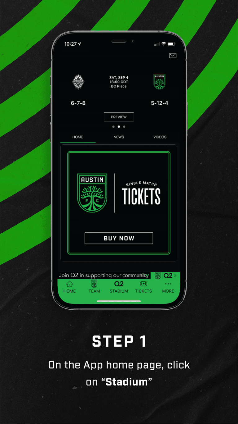 Step 1 - On the app homepage, click on 'Stadium'