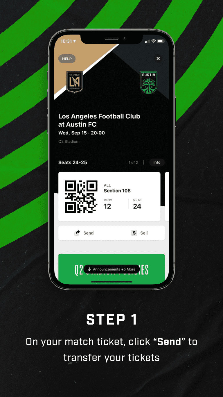 Step 1 - On your match ticket, click 'Send' to transfer your tickets