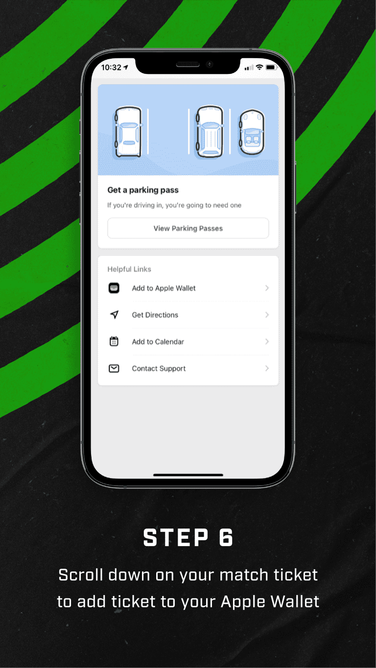Step 6 - Scroll down on your match ticket to add ticket to your Apple Wallet