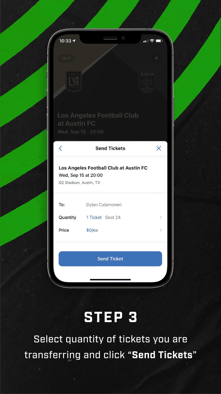 Select quantity of tickets you are transferring and click 'Send Tickets'