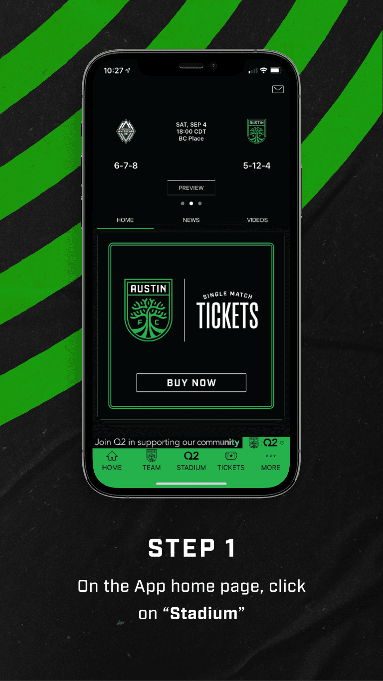 Step 1 - On the app homepage, click on 'Stadium'