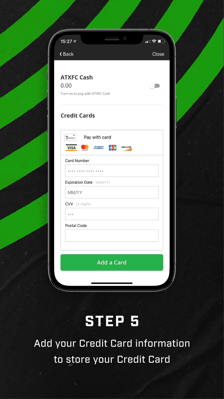 Step 5 - Add your credit card information to store your credit card